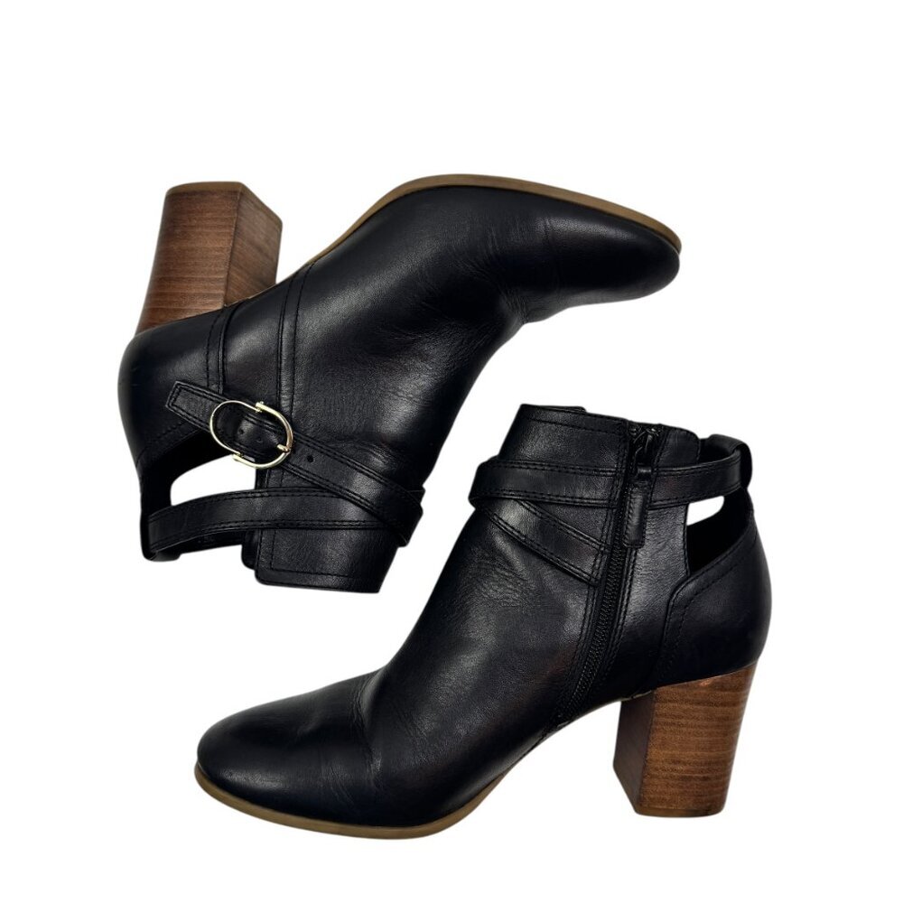 Cole Haan Block Heel Stappy Leather Round Toe Ankle Booites Women's Size 8.5